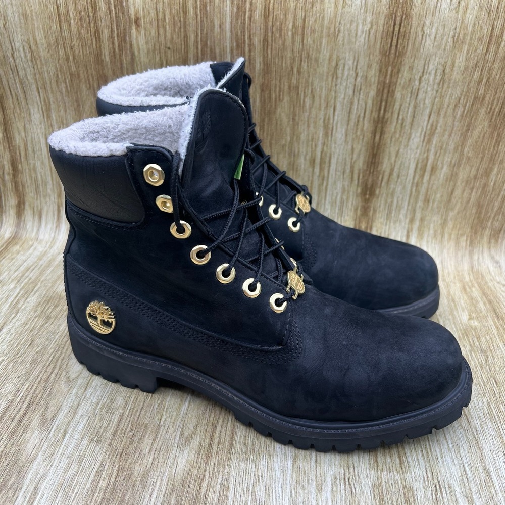 Timberland 6-Inch Premium Waterproof Boots Men's Size 8.5 Black Warm Lined A42SR
